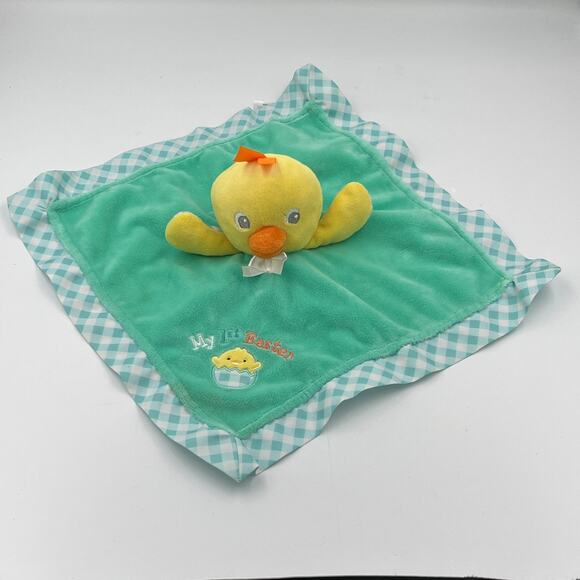 Magic Years My 1st Easter Chick Lovey Security Blanket Plush Green Gingham - Picture 1 of 6